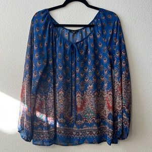 Mine Blue and Red Patterned Blouse